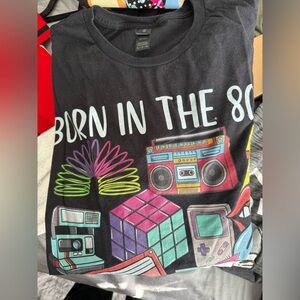 Born in the 80's Black Graphic Tee with Neon Retro Print